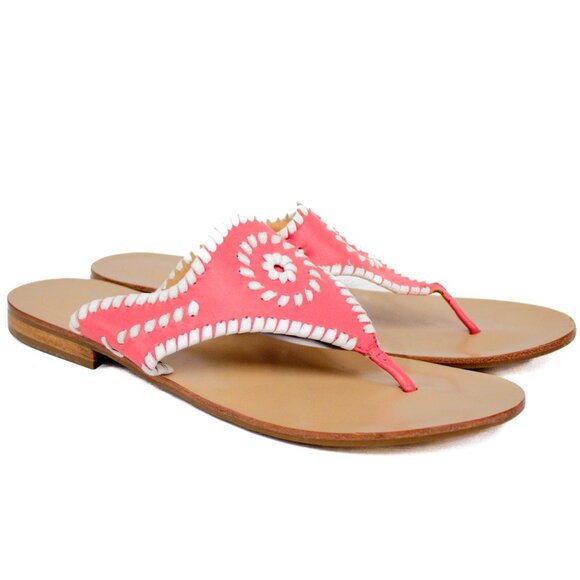 Jack Rogers Womens Shoes Blair Sandals  Coral White Leather Slide | Flats VGUC - Picture 2 of 8